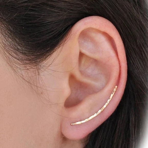 “Devotion” Minimalist Hammered Metal Climber/Crawler Dainty Gold/Silver Earrings - Picture 7 of 7